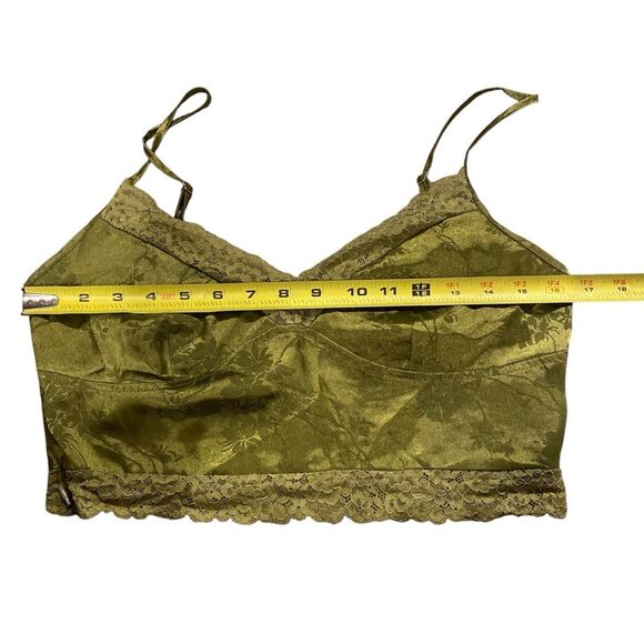 Boutique Women’s L Lace Trim Satin Camisole Tank Olive Green Y2K Style Cropped - Picture 6 of 7